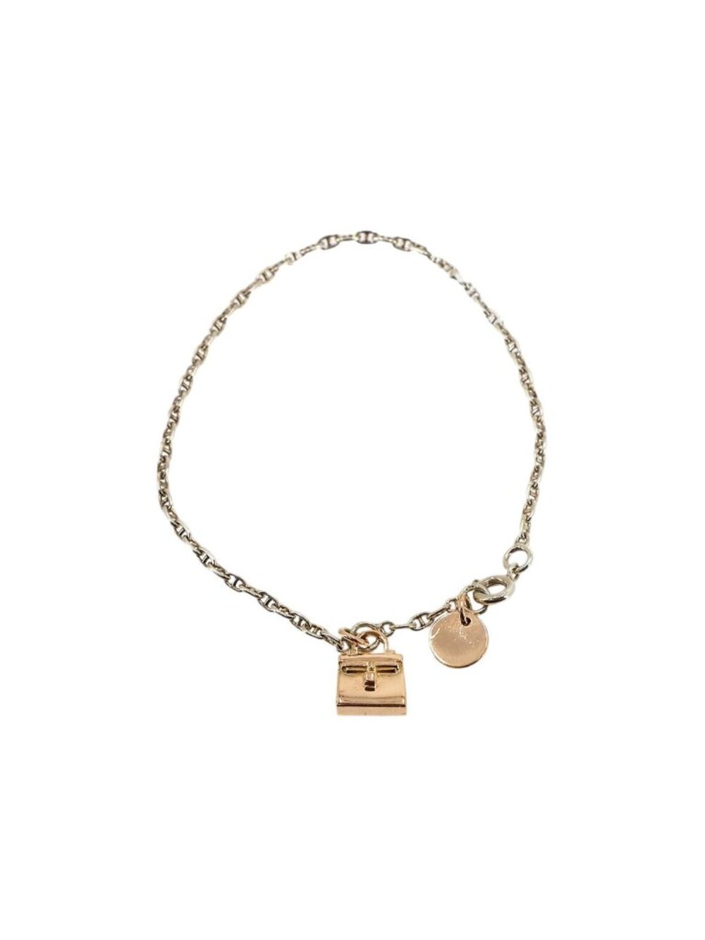 Hermes Kelly Charm Chaine D'ancre Bracelet Silver Pink Gold